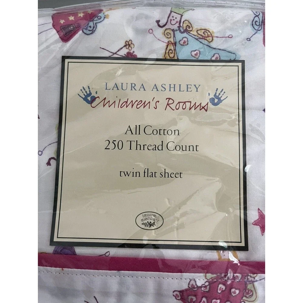 New - Laura Ashley Fairy Princess White Pink Twin Flat Sheet